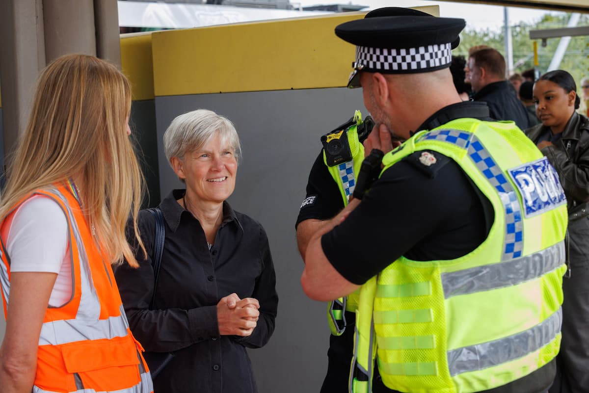 Deputy Mayor for Policing, Crime, Fire and Criminal Justice, Kate Green with GMP officers