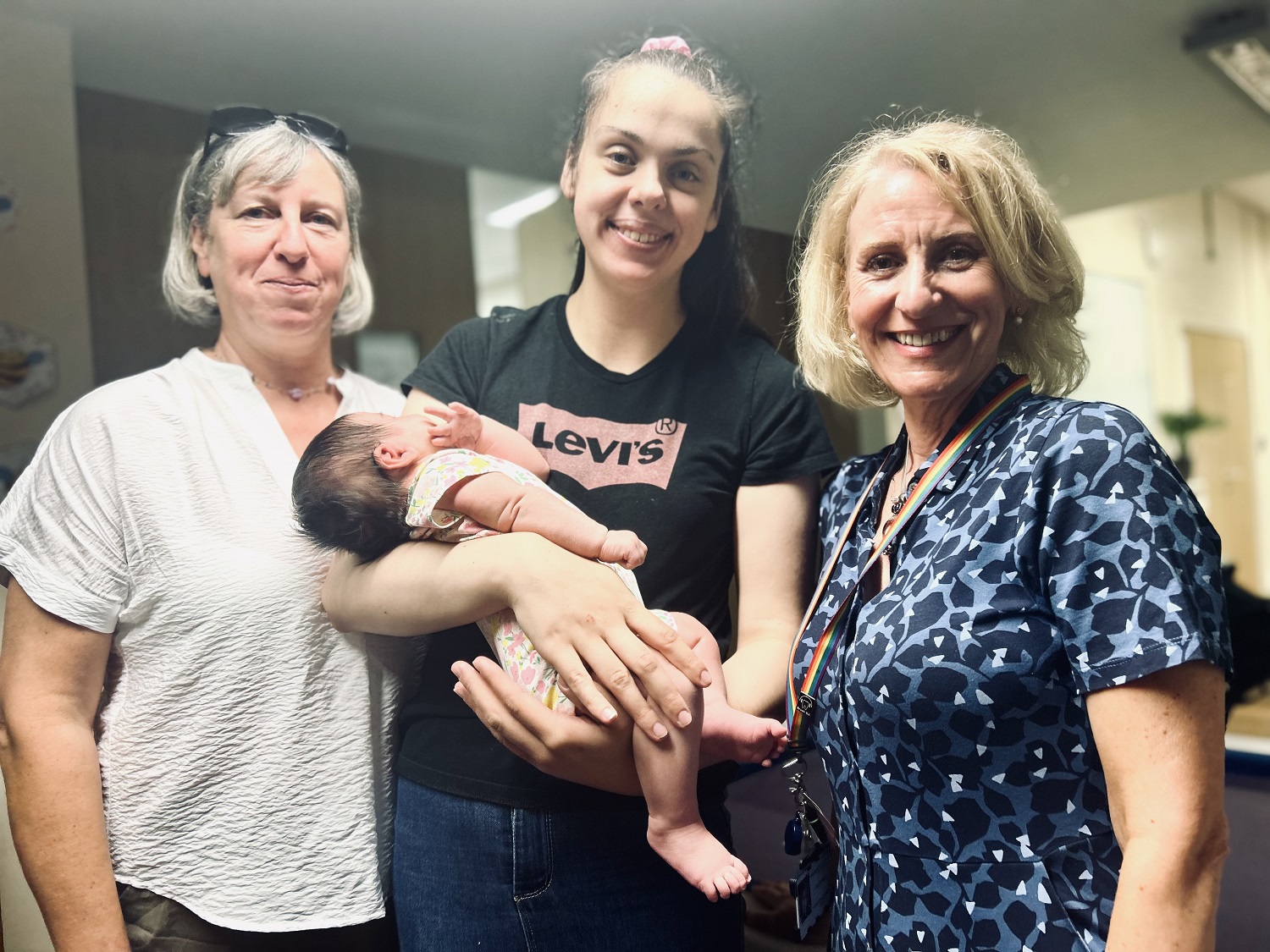 Mum Lois Hill and baby Maeve with her her mum Paula Stoneman and Infant Feeding Specialist Joanne Mayall