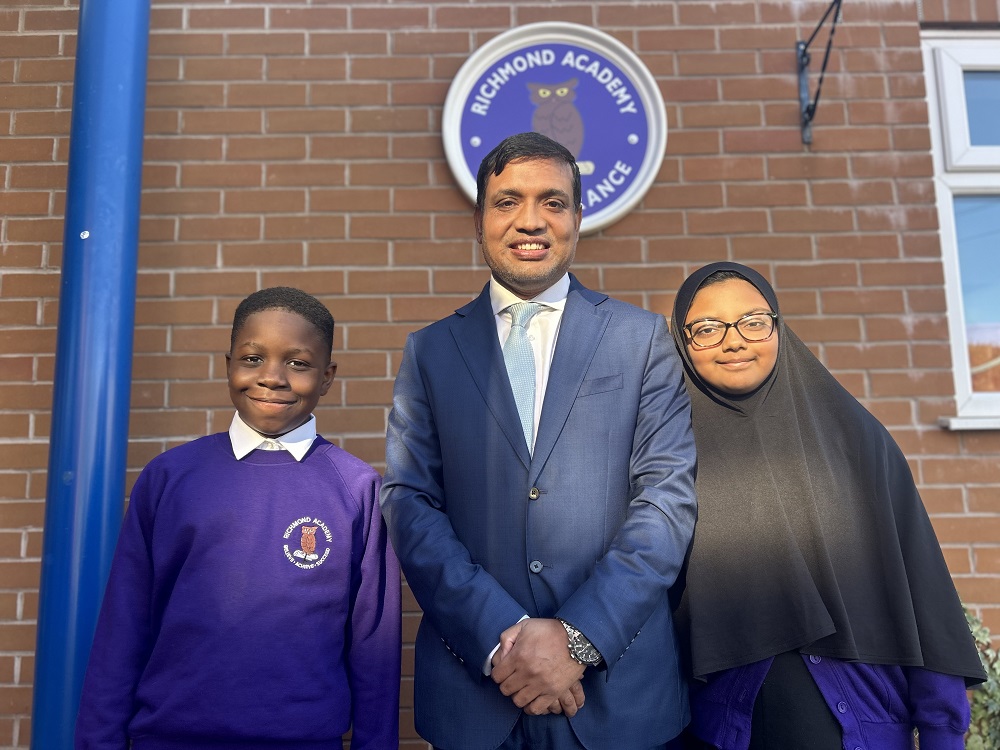 Cllr Ali was welcomed to the school by the head boy and girl