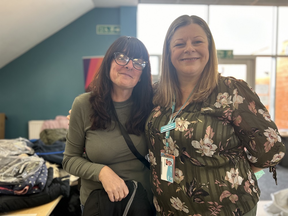 Sally Maher and Karen Bennett smiling at the Winter Warm drop-in 