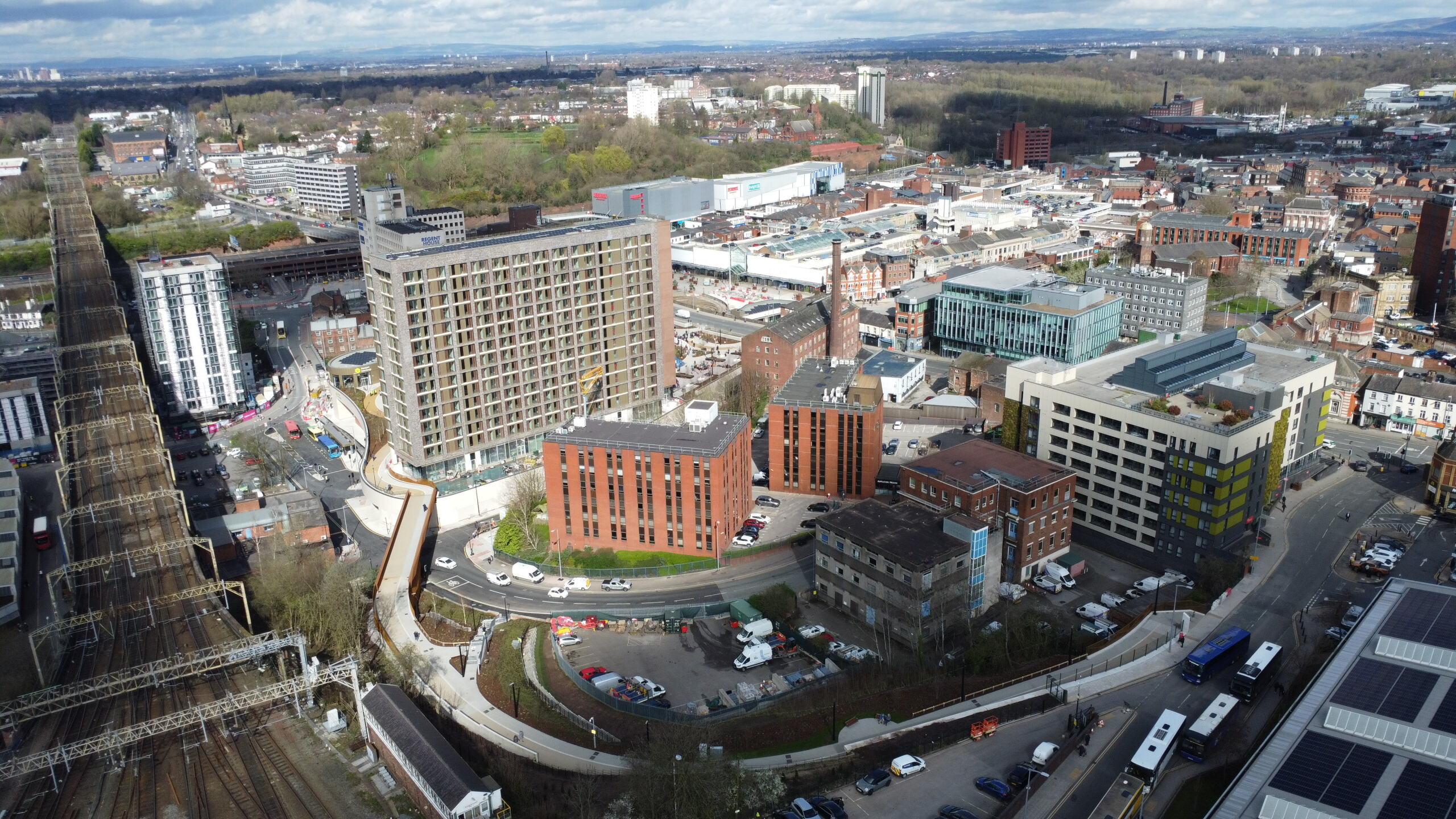 Drone image of Stockport Town Centre 
