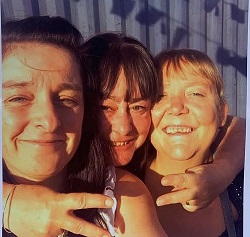 Emma Jones (pictured centre) with Sally Maher on the left and friend Lynne Sinkinson on the right)