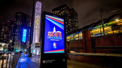 Digital screen takeover across city and tram wrap build UEFA EURO 2028 buzz across Manchester